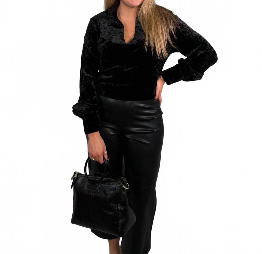 NEW FIFTEEN TWENTY crushed velvet v-neck blouse in black